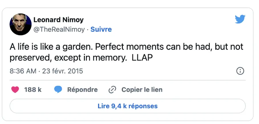Le dernier tweet émouvant de Leonard Nimoy avant sa mort